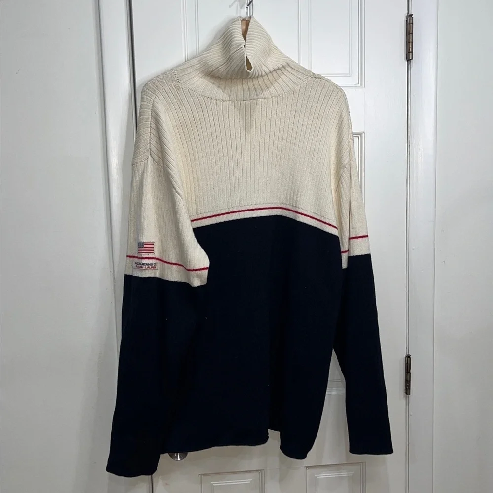Vtg. 90s Polo Ralph Lauren Men’s Sweater USA Flag Patch XXL